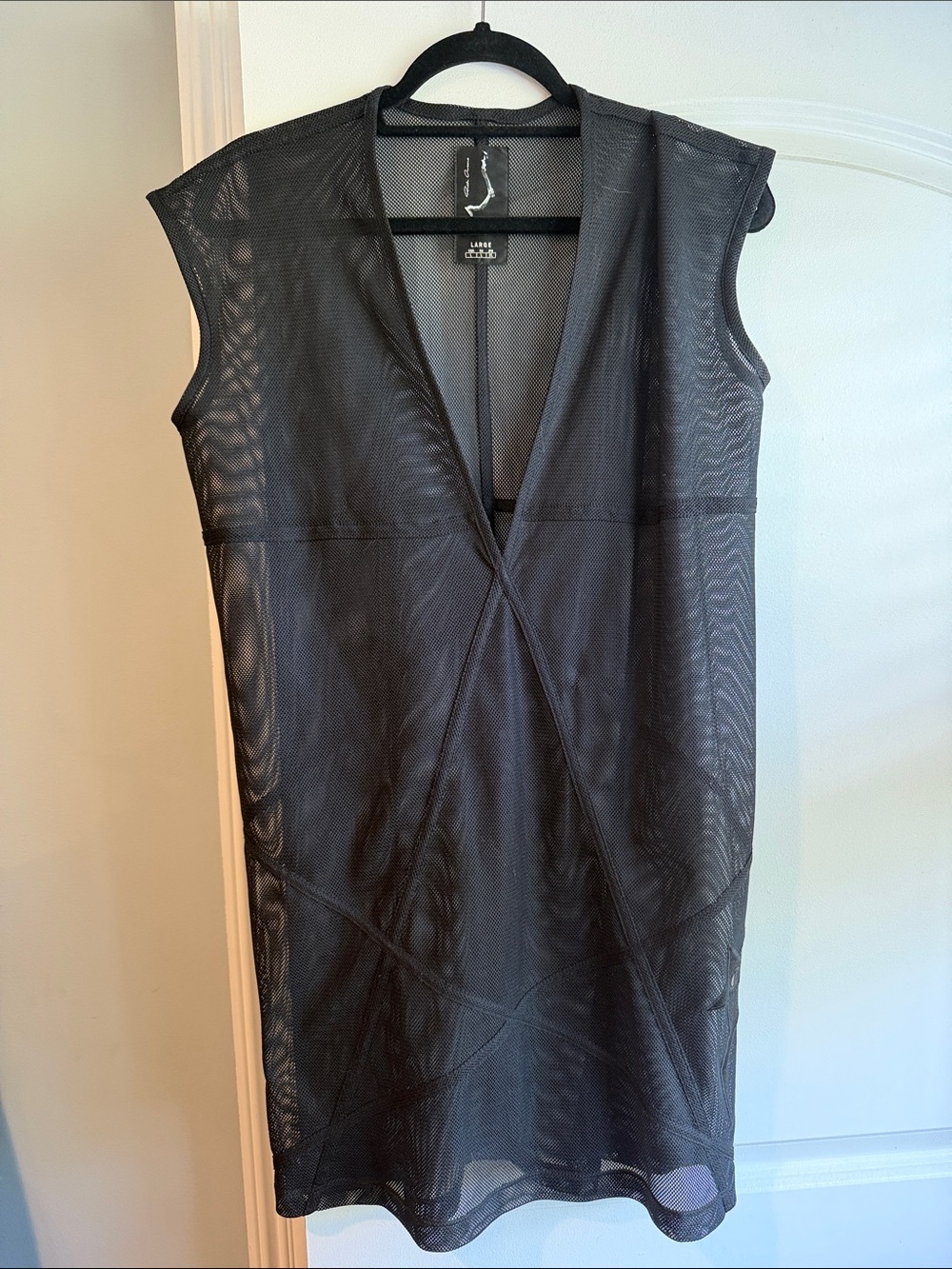 RICK OWENS X CHAMPION Sleeveless Black Mesh V-Neck Top